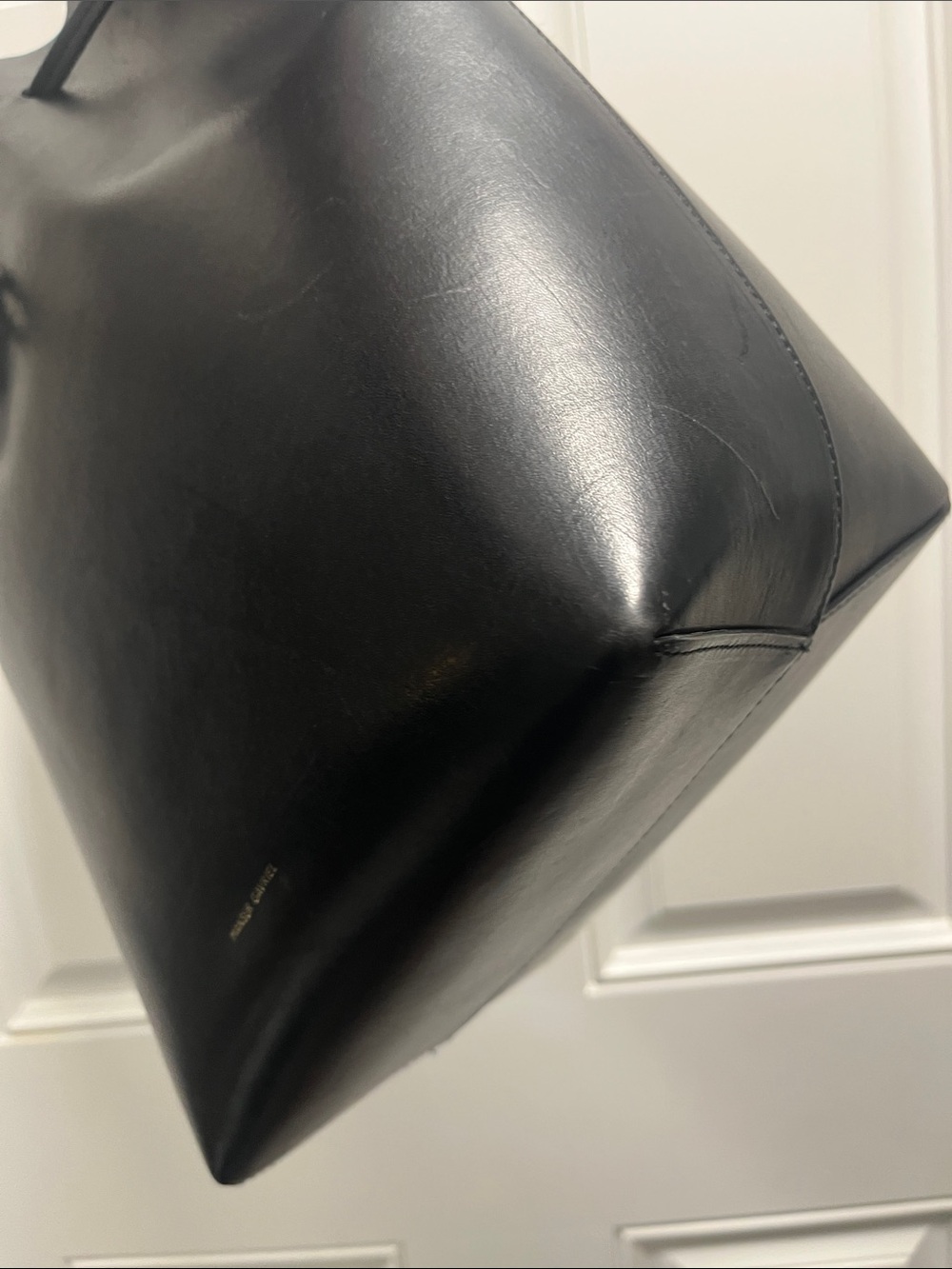 Mansur Gavriel Black Leather Bucket Shoulder Bag with Red Eyelet 13 x12.5x 6 - Picture 10 of 16